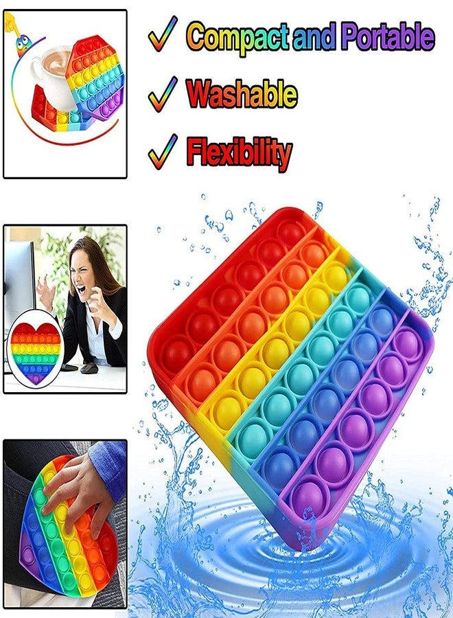 SELLMONK Rainbow Pop It Fidget Toy, Push Pop Bubble Sensory Toy for Kids and Adults, Popper Stress Reliever- 4 Shapes (Pack of 4) - Image 3